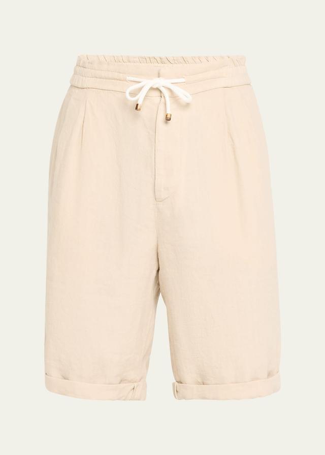 Mens Linen Double-Pleated Drawstring Shorts Product Image