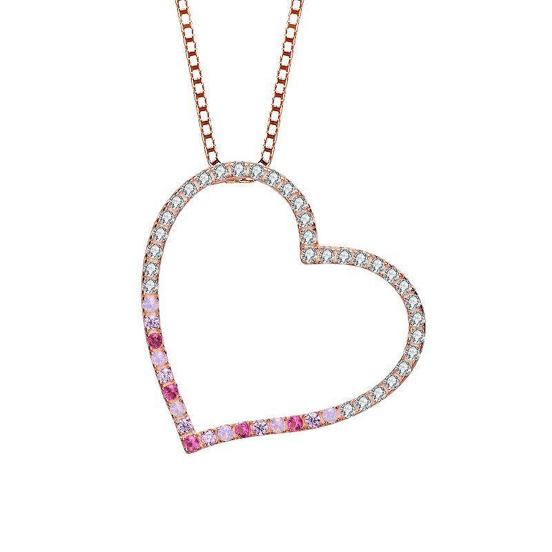 18k Rose Gold Over Sterling Silver Cubic Zirconia Heart Necklace, Womens Pink Tone Product Image