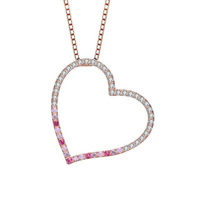 18k Rose Gold Over Sterling Silver Cubic Zirconia Heart Necklace, Womens Pink Product Image