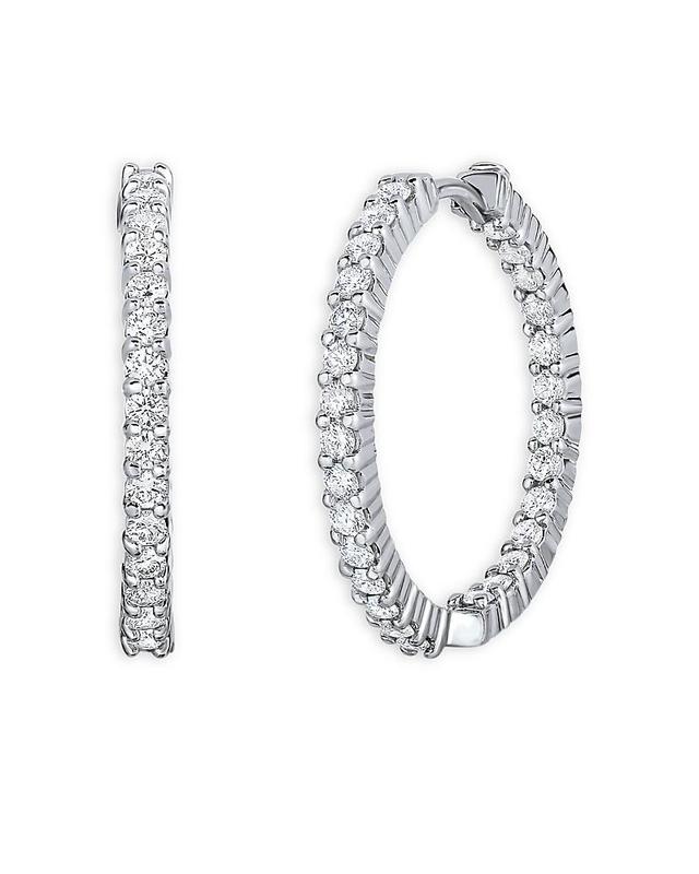 Womens 1.53 TCW Diamond and 18K White Gold Hoop Earrings, 1in Product Image