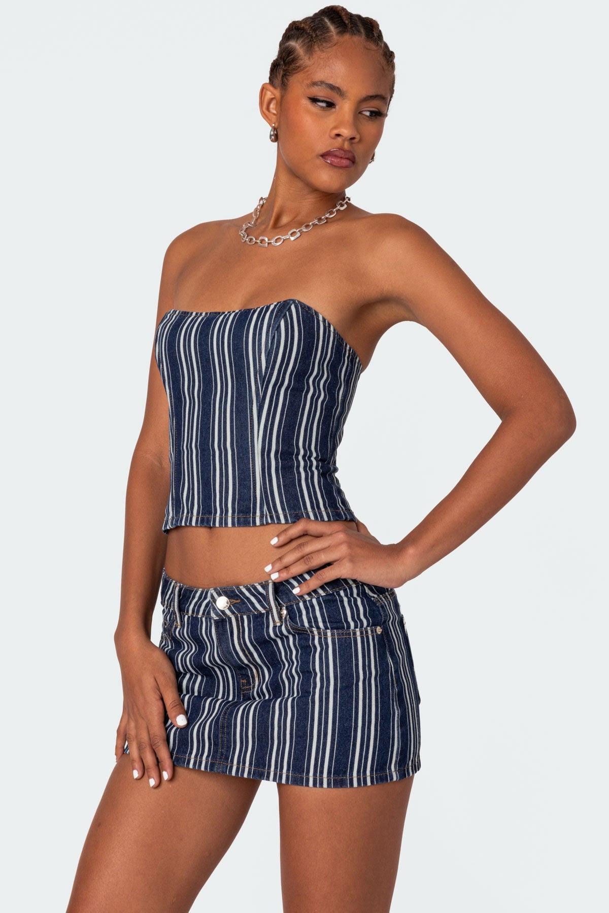 Inez Striped Denim Corset Product Image