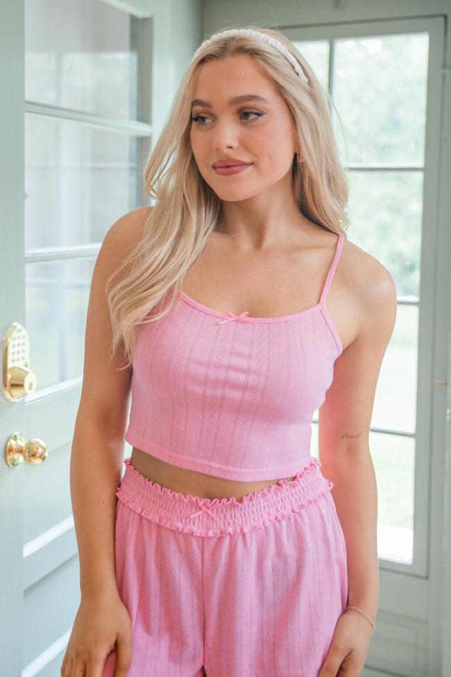 At This Time Pink Pointelle Lounge Cami and Cardigan Product Image