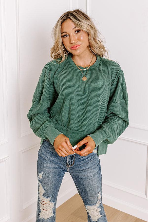 Cedar Creek Waffle Knit Top in Hunter Green Product Image