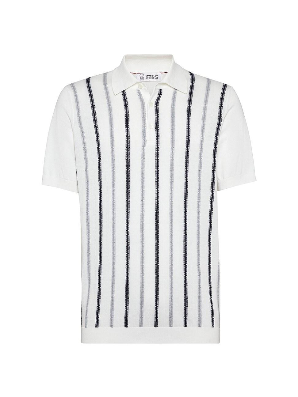 Mens Cotton Knit Lightweight Polo with Jacquard Stripes Product Image