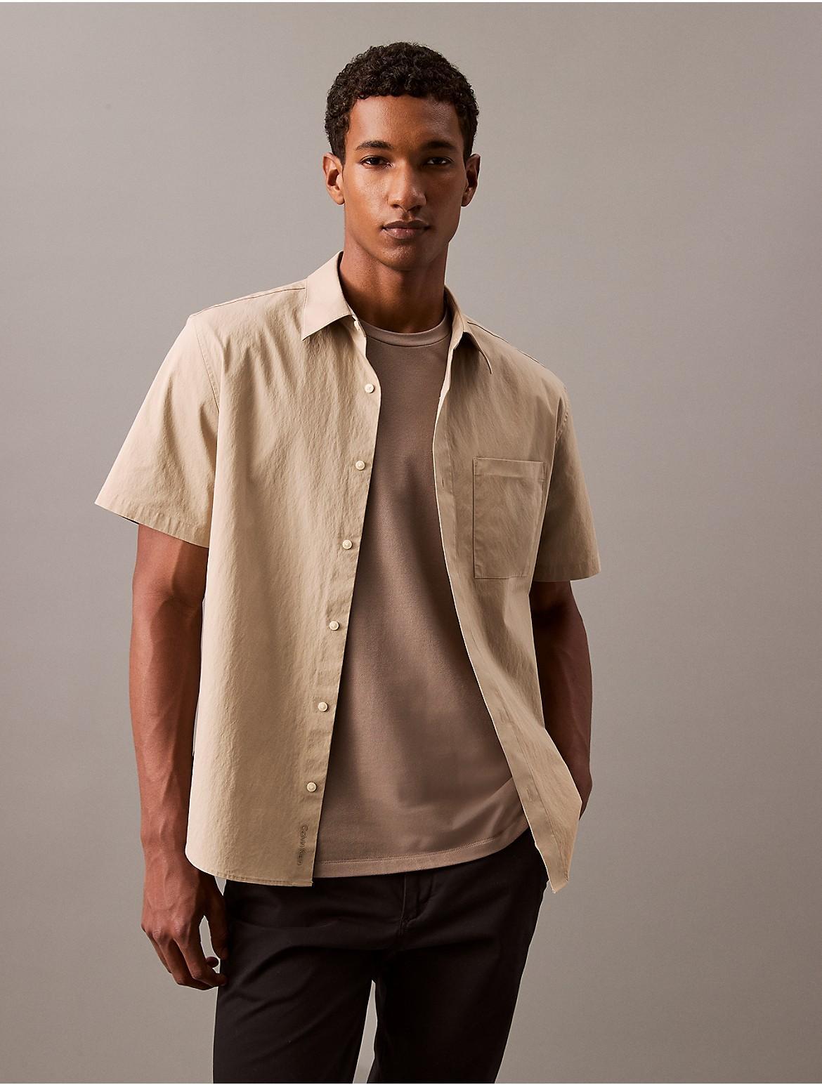 Calvin Klein Mens Cotton Blend Short Sleeve Classic Button-Down Shirt - Brown - M Product Image