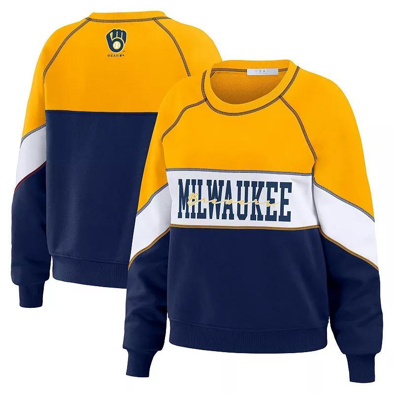 Womens WEAR by Erin Andrews /Navy Milwaukee Brewers Crewneck Pullover Sweatshirt Product Image