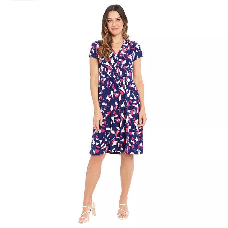 Womens London Times Geo Print Smocked Waist Midi Dress Product Image