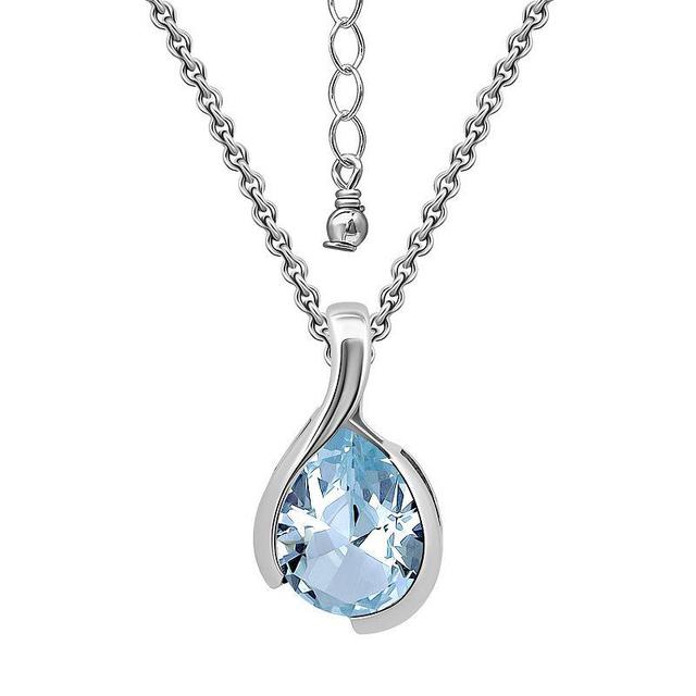 Aleure Precioso Sterling Silver Pear Shaped Gemstone Pendant Necklace, Womens Silver Tone Blue Product Image