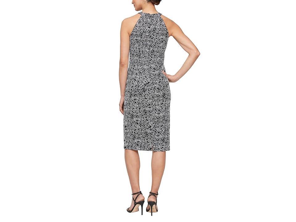 Alex Evenings Short Corded Lace Sheath Dress with Halter Neck (Blk Wht) Women's Dress Product Image