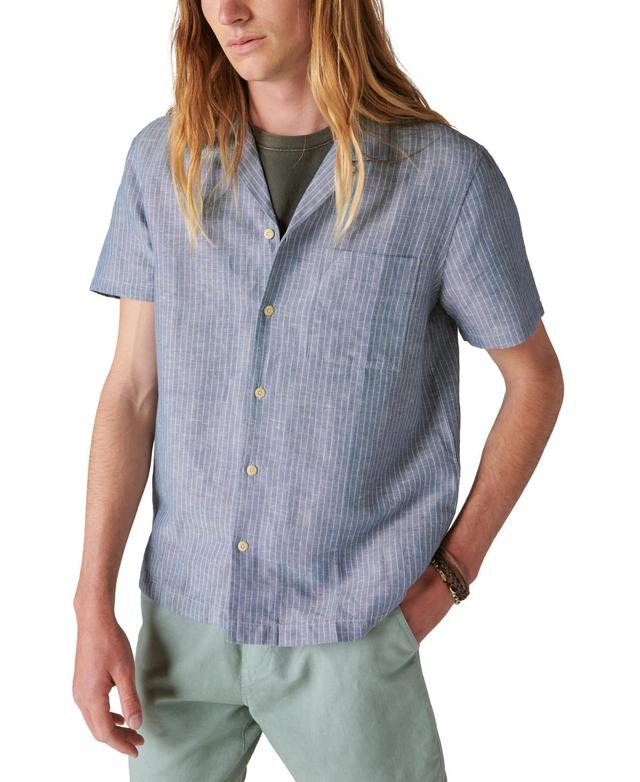 Lucky Brand Stripe Short Sleeve Linen & Cotton Button-Up Camp Shirt Product Image