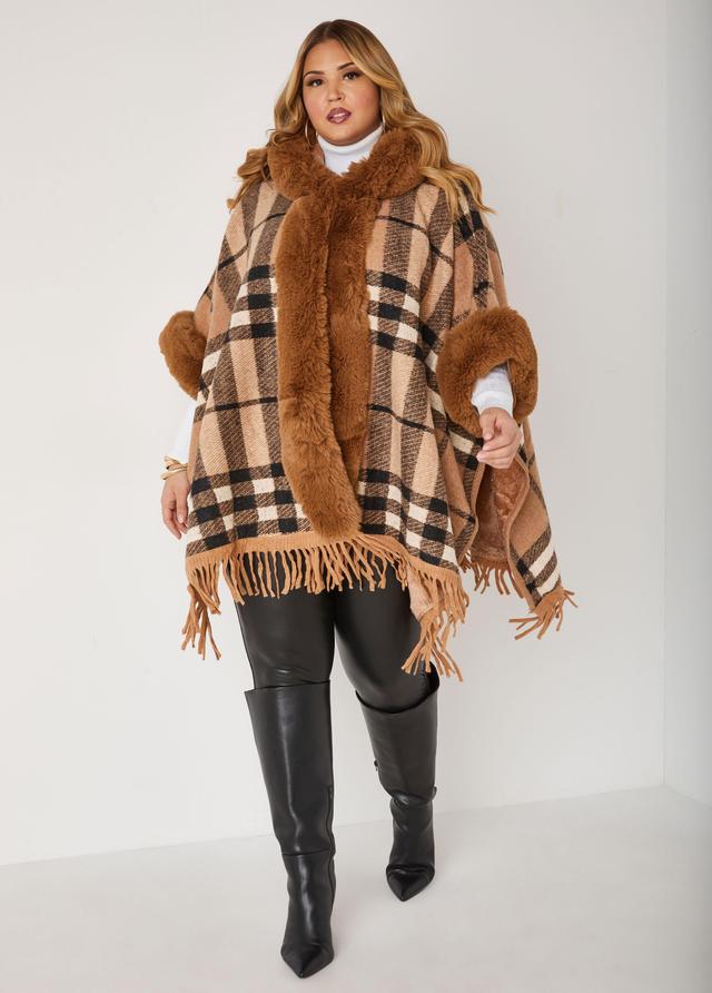 Faux Fur Trimmed Hooded Poncho Product Image