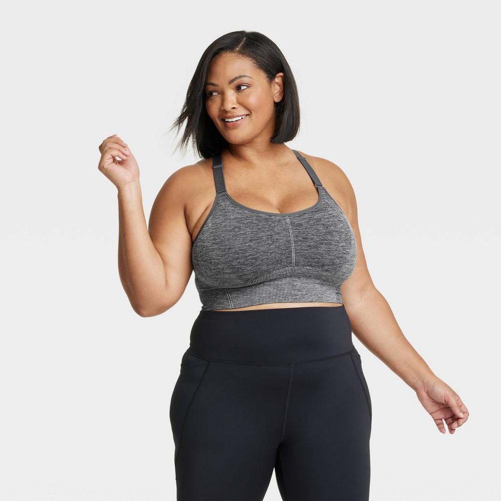 Womens Medium Support Seamless Cami Midline Sports Bra - All in Motion Heathered Black 4X Product Image