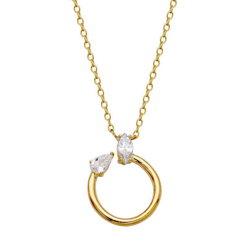 Sarafina 14k Gold Plated Cubic Zirconia Open Circle Pendant Necklace, Womens Gold Tone White Product Image