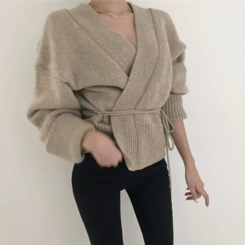 V-Neck Sashed Wrap Cardigan product image