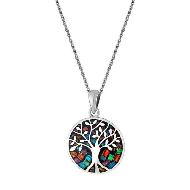 Athra NJ Inc Sterling Silver Simulated Opal Tree of Life Medallion Pendant Necklace, Womens Silver Tone Product Image