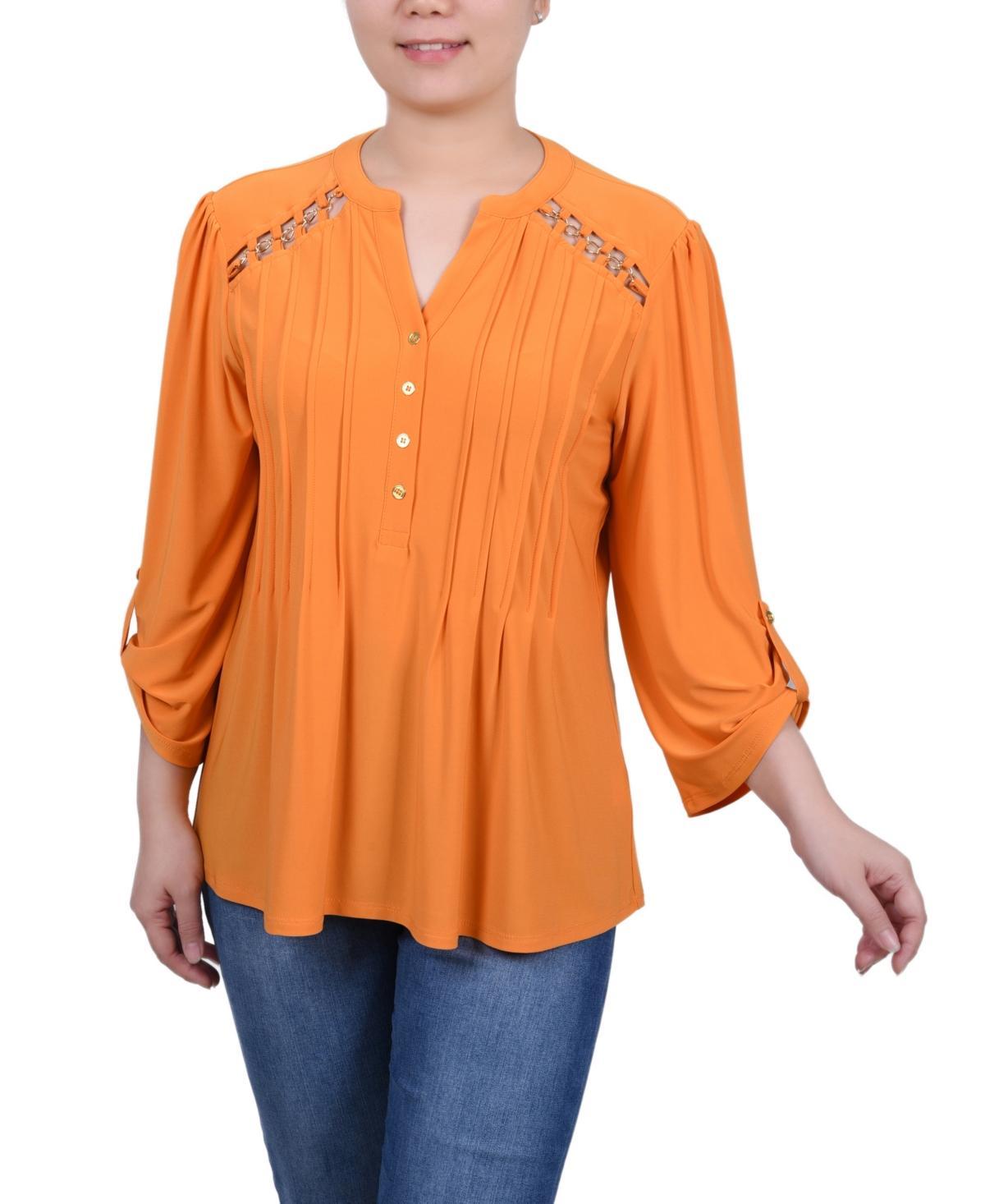 Ny Collection Womens Long Sleeve Pintuck Front Top with Chain Details Product Image