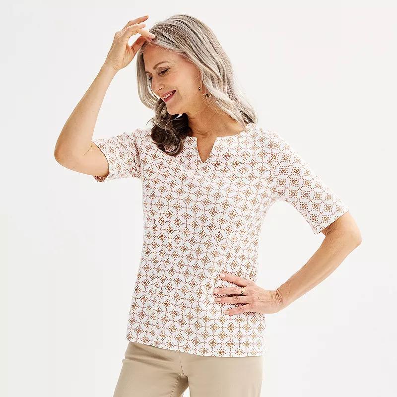 Womens Croft & Barrow Elbow-Sleeve Splitneck Top Product Image