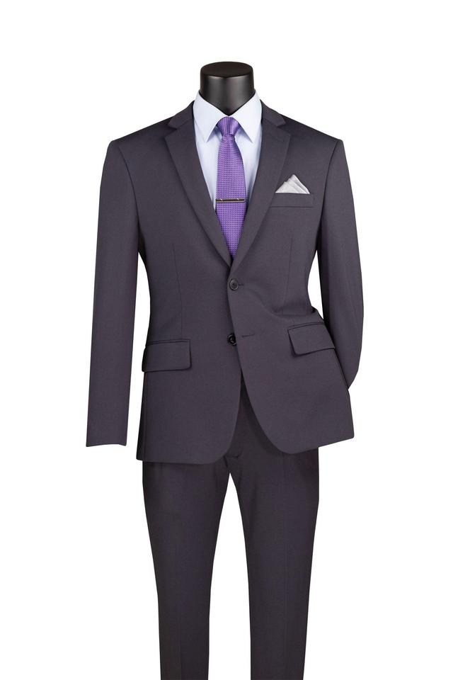 Slim Fit 2 Piece Suit Stretch Fabric Suit with Adjustable Waistband in Charcoal Product Image