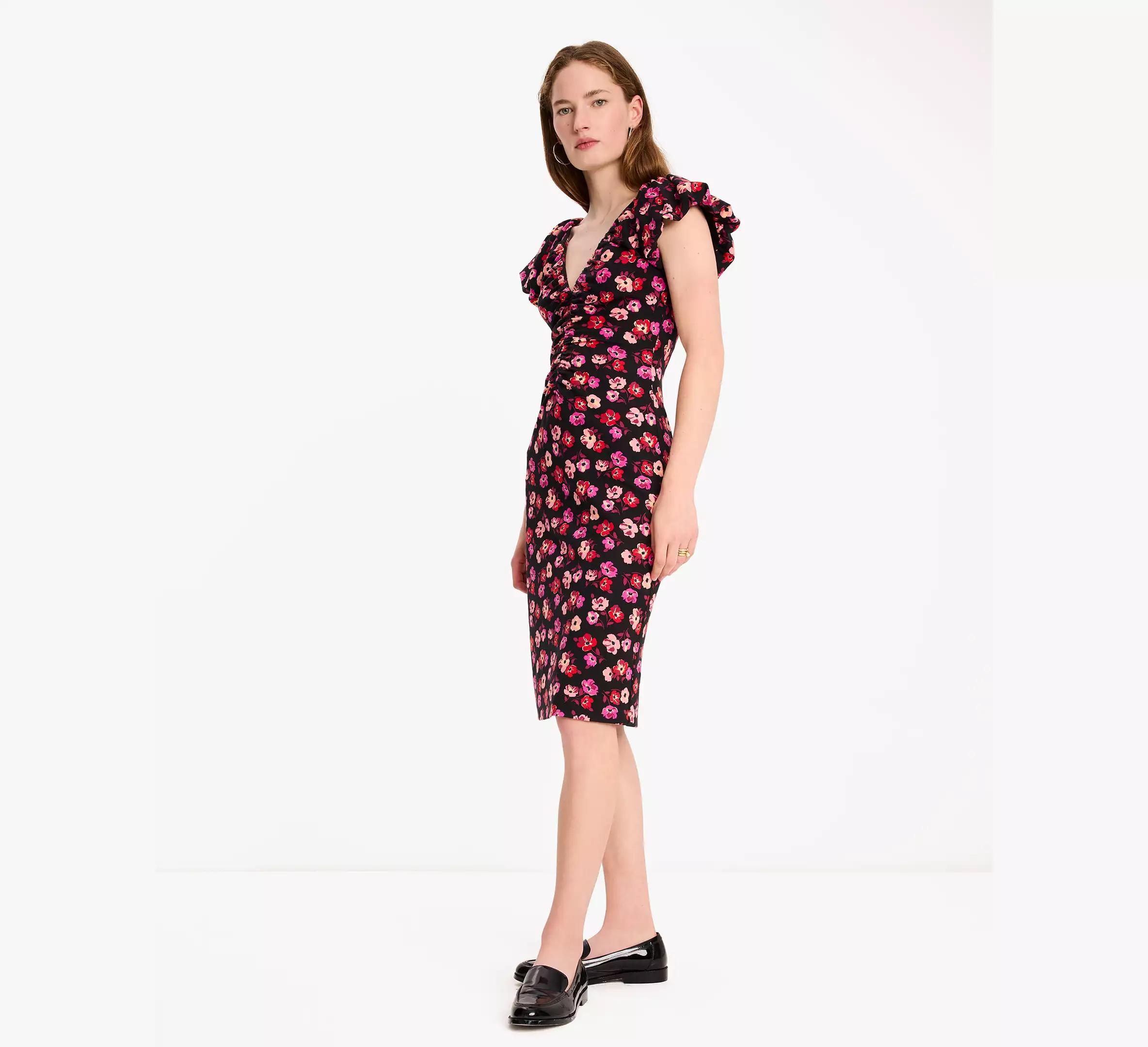 Fall Poppies Ruched Ponte Dress Product Image