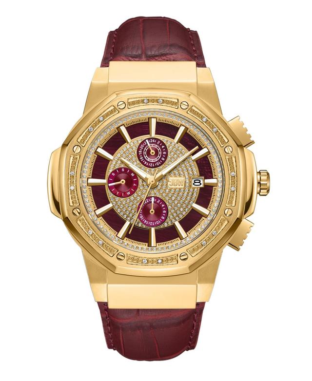 Jbw Mens Saxon Multifunction Maroon Genuine Leather Watch, 48mm - Gold Product Image