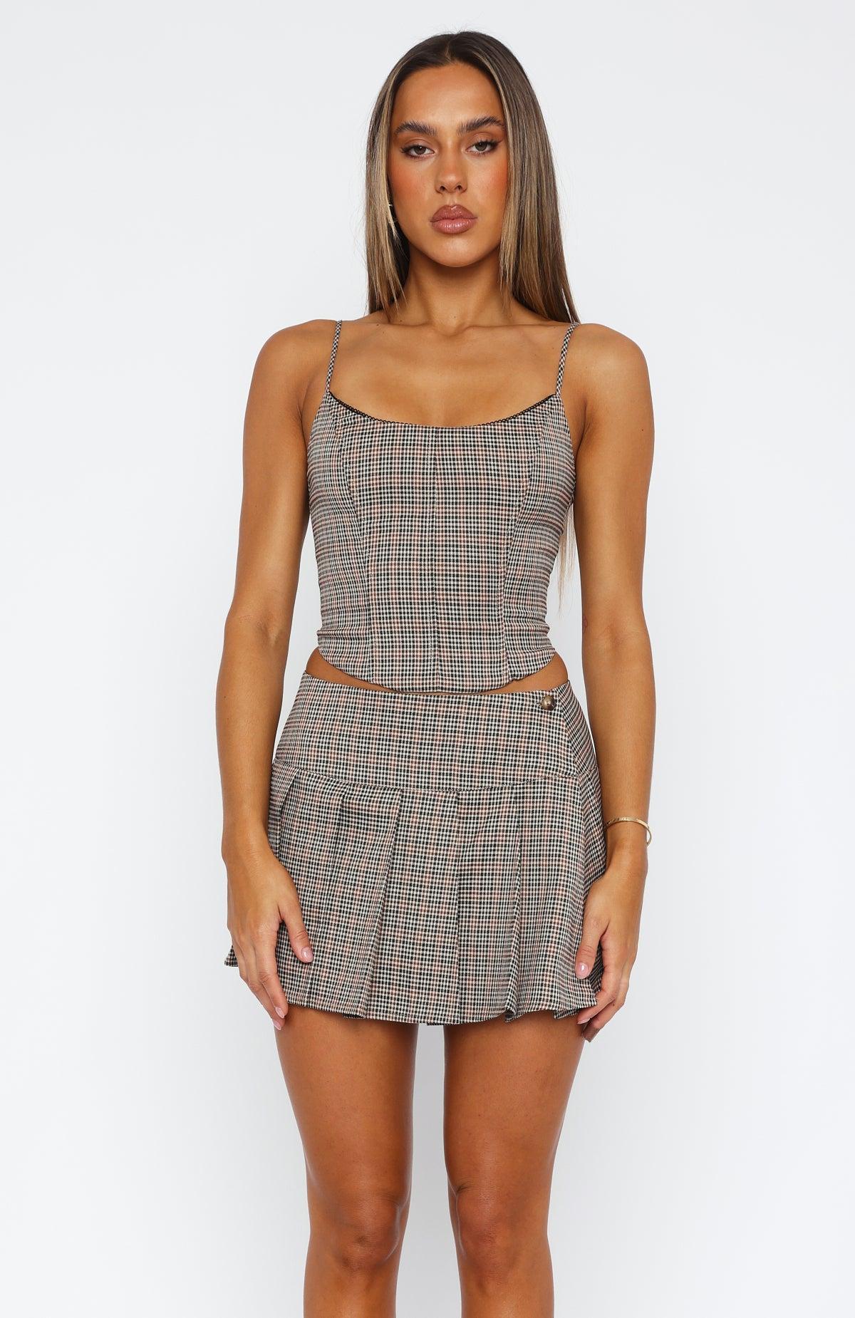 So Simple Pleated Mini Skirt Brown Plaid Product Image