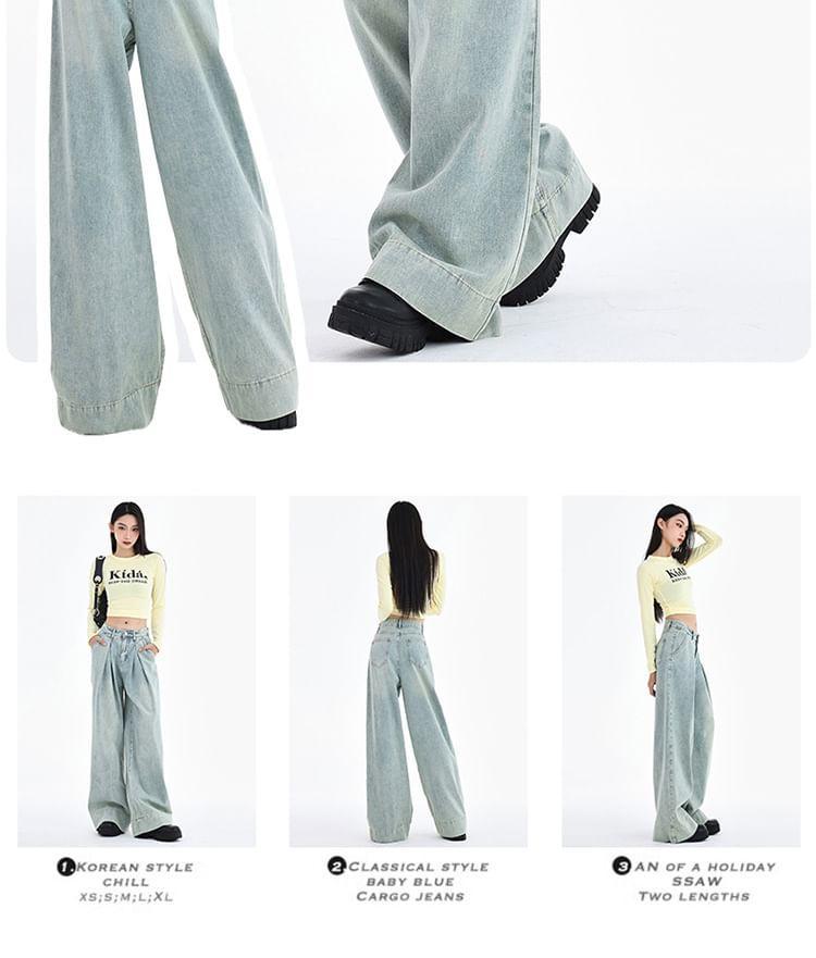 Low Rise Washed Wide Leg Jeans (Various Designs) Product Image