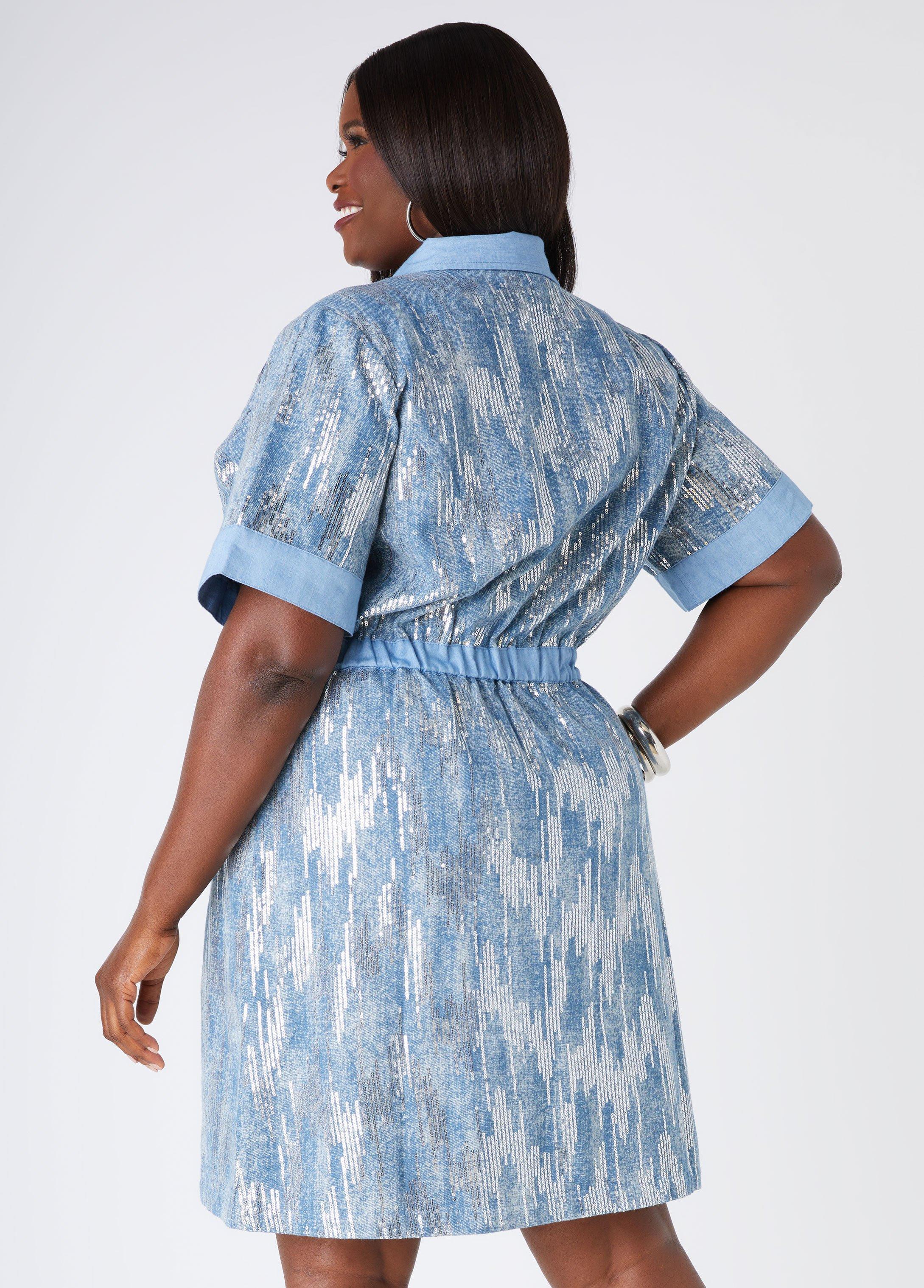 Sequined Denim Shirtdress Product Image