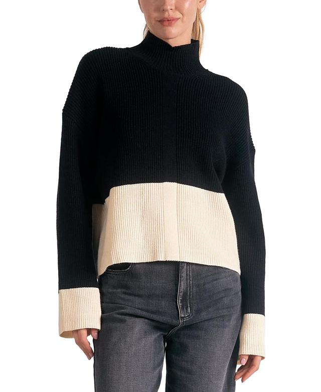 Elan Womens Mock-Neck Colorblocked Sweater - Black Product Image