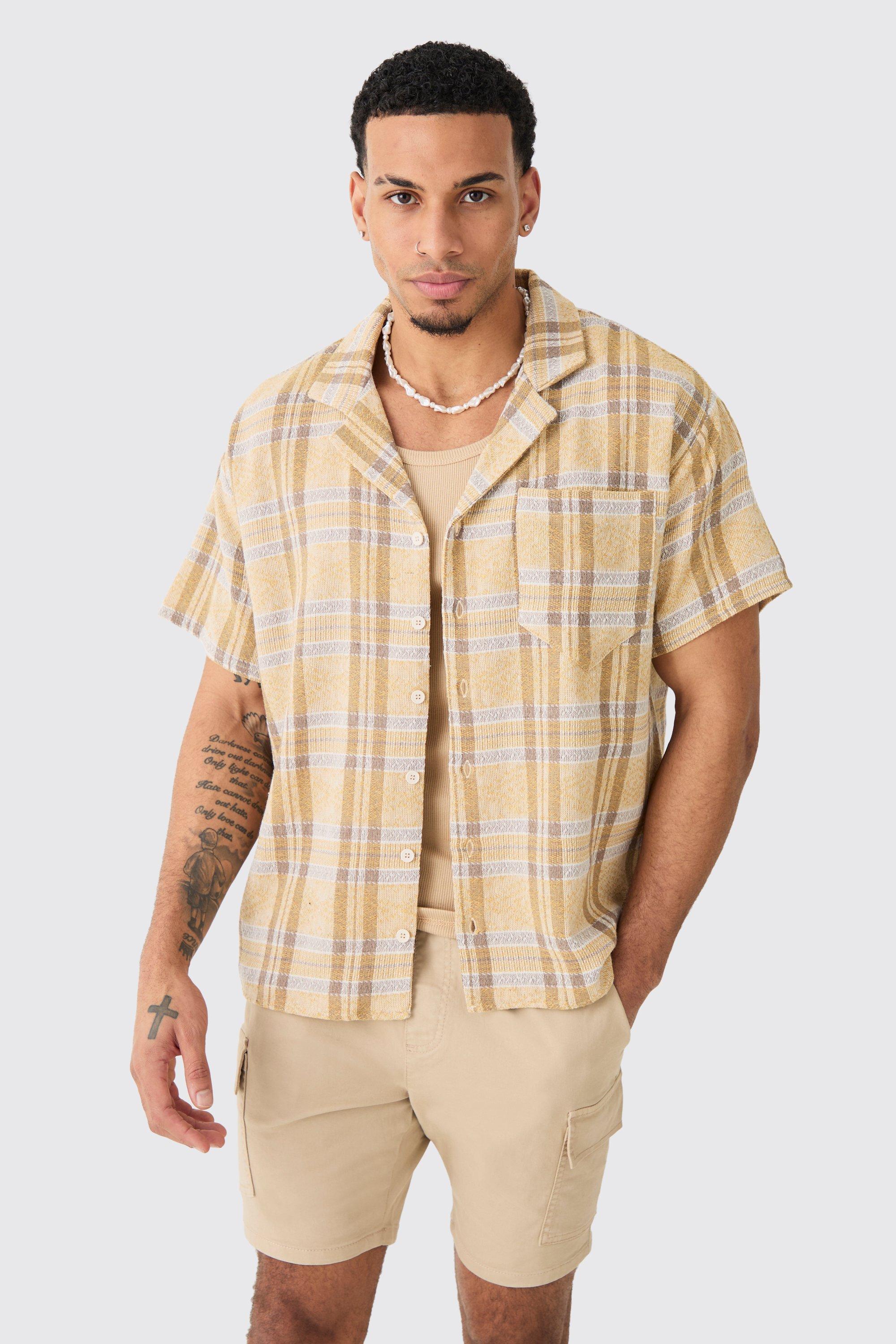 Boxy Tonal Textured Flannel Shirt | boohooMAN USA Product Image