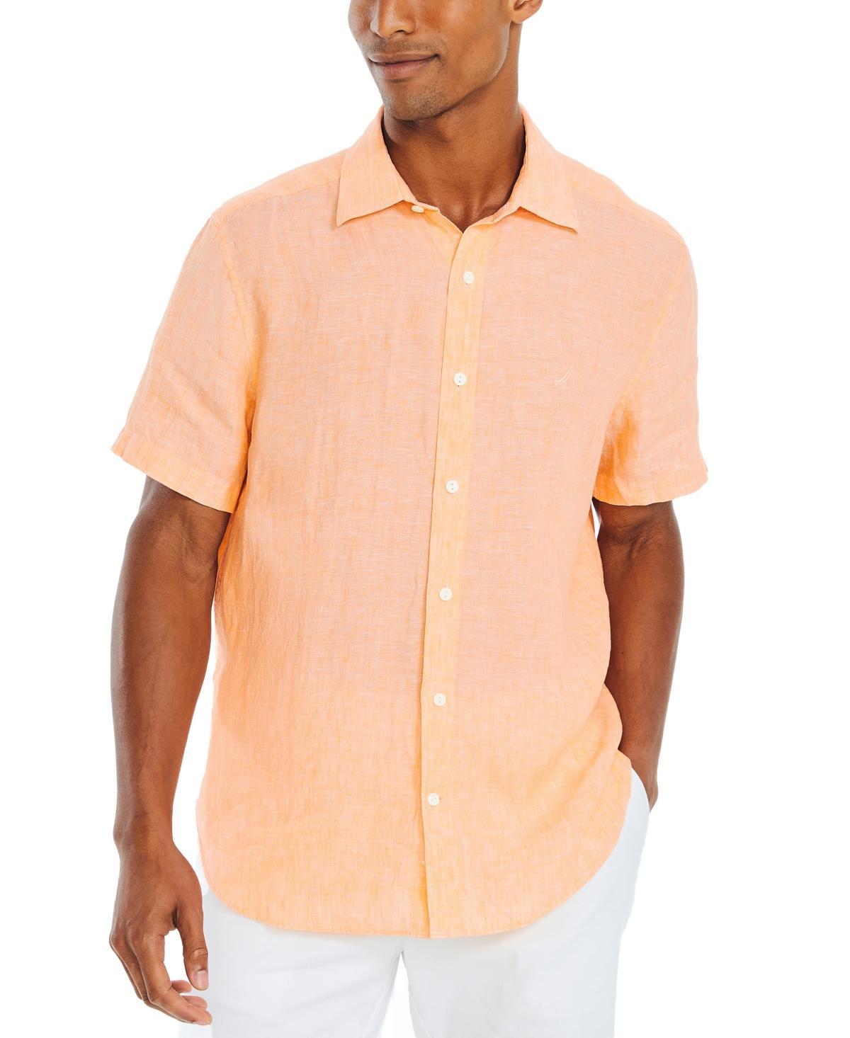 Nautica Mens Classic-Fit Solid Linen Short-Sleeve Shirt Product Image