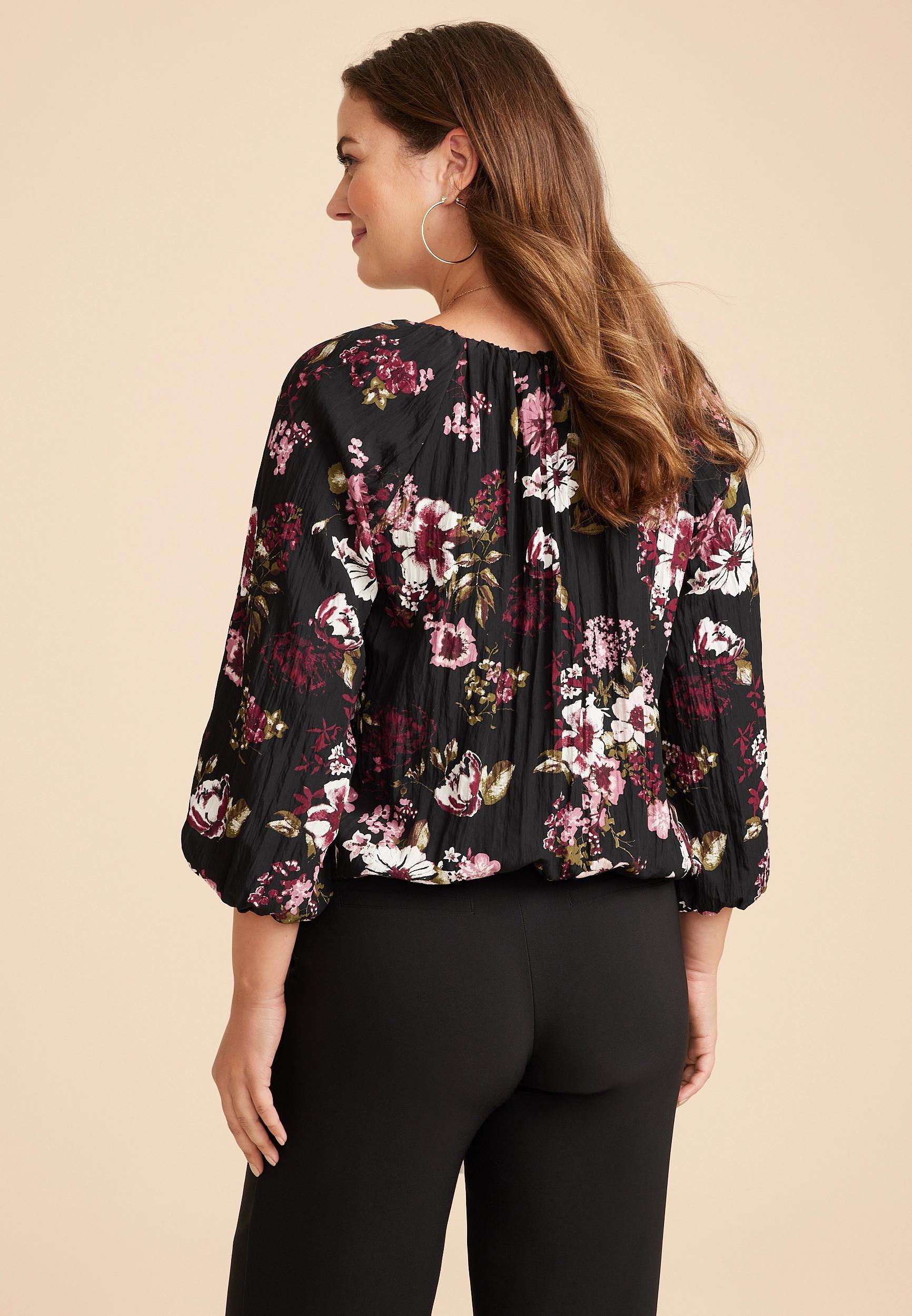 Floral 3/4 Sleeve Bubble Hem Blouse Product Image