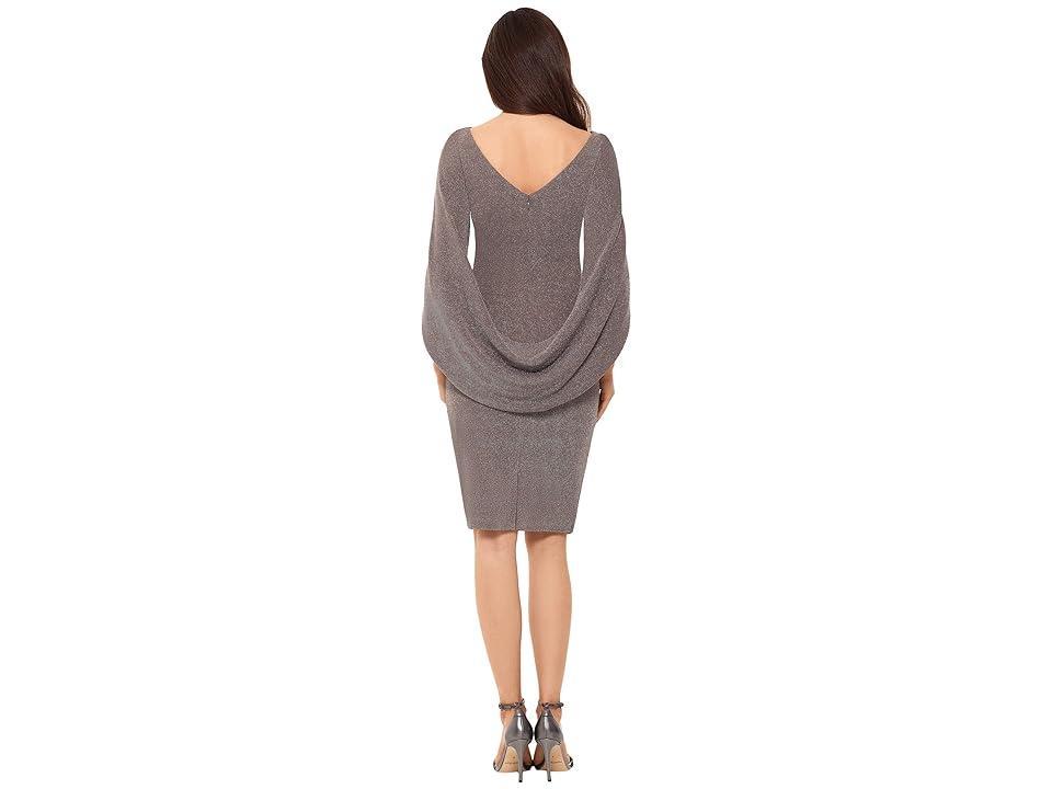 Betsy & Adam Short Rouched Metallic Knit Drape Back Sleeve Silver) Women's Dress Product Image