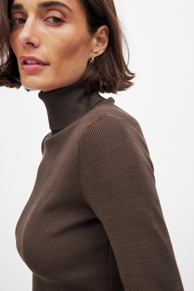 Long Sleeve Turtleneck Ribbed Knitted Top Product Image