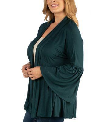 Long Flared Sleeve Open Front Plus Size Cardigan Product Image