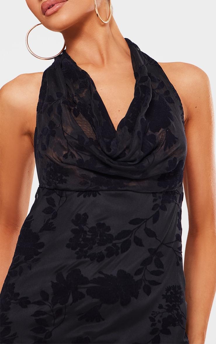 Petite Black Devore Open Back Cowl Maxi Dress Product Image