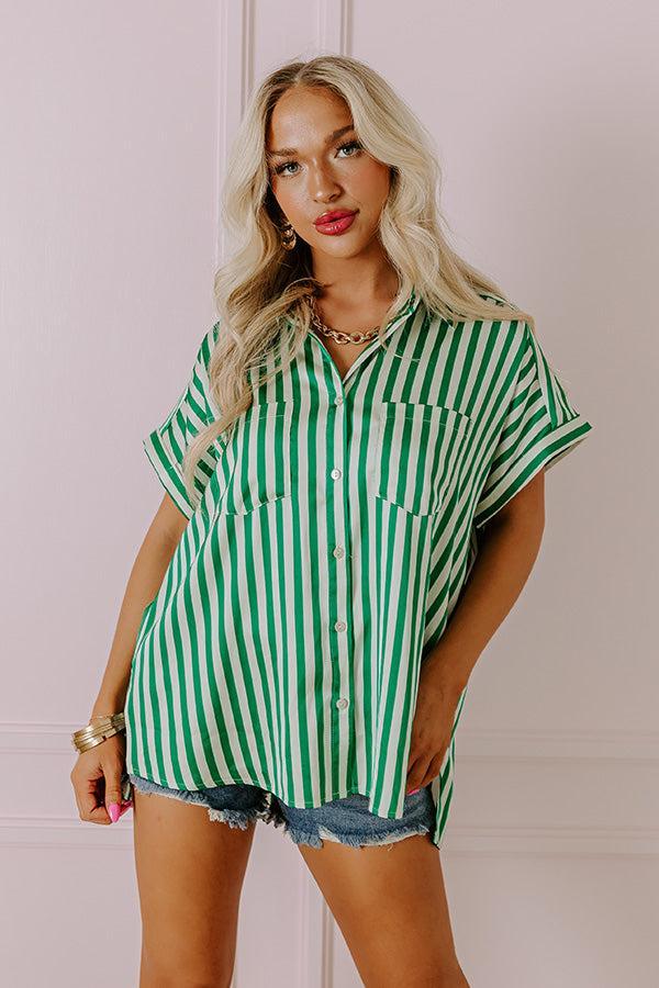 Horizon Light Satin Button Up in Green Product Image