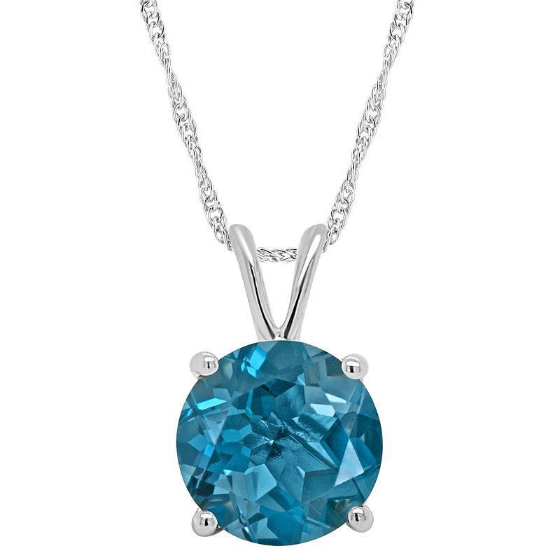 Alyson Layne 14k Gold Round London Blue Topaz Pendant Necklace, Womens Product Image