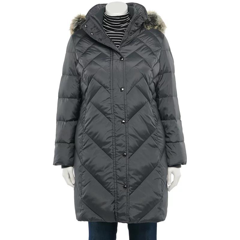 Plus Size TOWER by London Fog Faux-Fur Hood Down Puffer Coat, Womens Grey Product Image