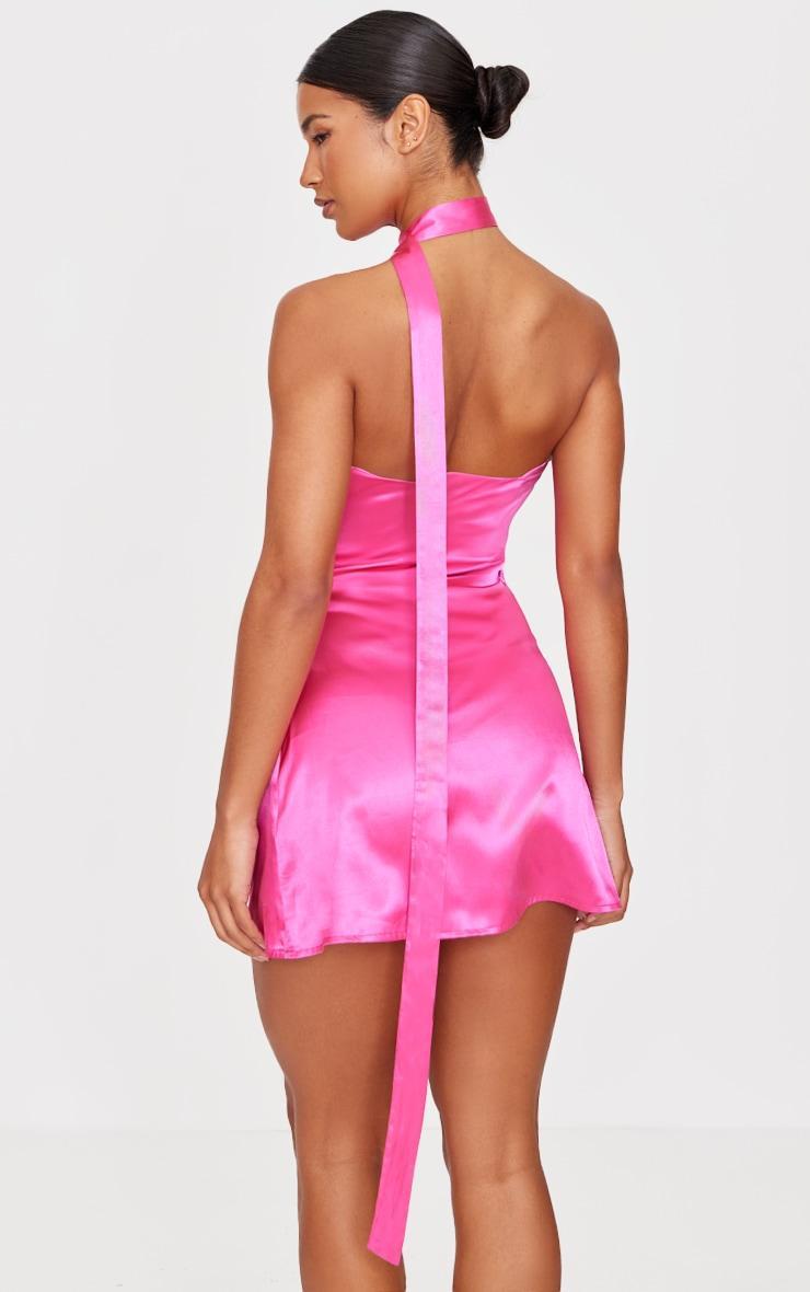 Hot Pink Scarf Detail Satin Shift Dress Product Image