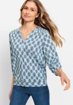 Olsen Womens Cotton Blend 3/4 Sleeve Ornamental Print Tunic T-Shirt Product Image