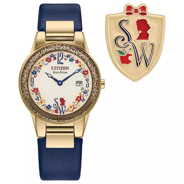 Disneys Snow White Citizen Womens Eco-Drive Gold Tone Stainless Steel Blue Leather Strap Watch & Pin Box Set Product Image