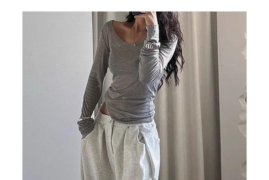 High Rise Plain Wide Leg Sweatpants Product Image