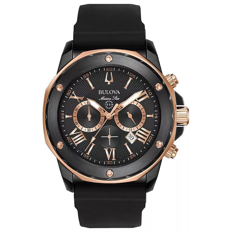 Bulova Mens Marine Star Stainless Steel Black Chronograph Black Rubber Strap Watch - 98B307 Product Image