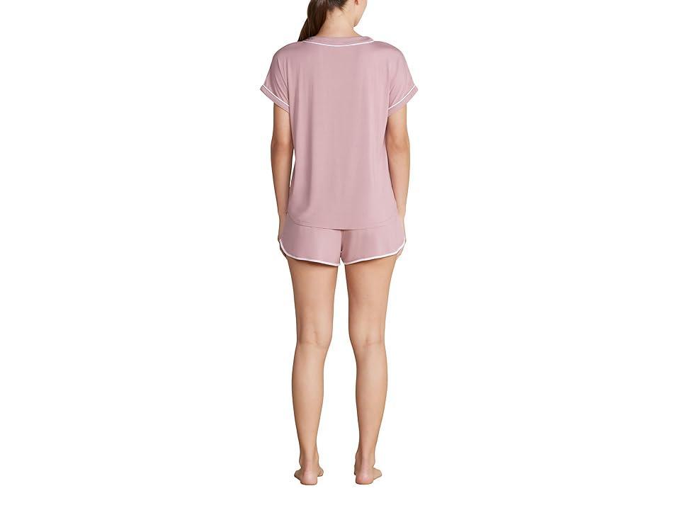 Barefoot Dreams Malibu Collection(r) Soft Jersey Piped Lounge Set (Teaberry/White) Women's Pajama Sets Product Image