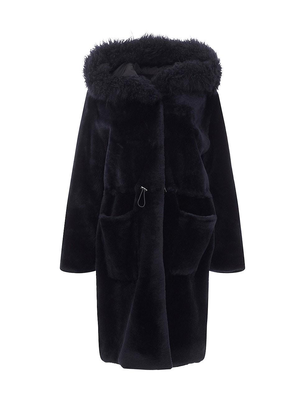 Womens Shearling Lamb Parka with Cashmere Goat Hood Trim Coat Product Image