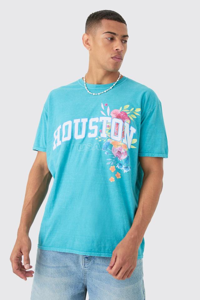 Oversized Crew Neck Houston Floral T-shirt | boohooMAN USA Product Image