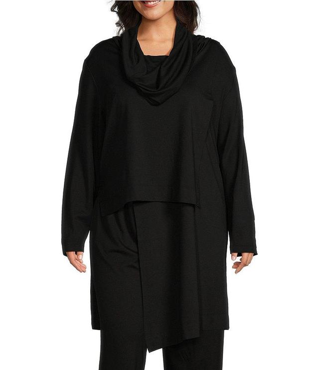 Bryn Walker Plus Size Pita Modal Ponte Cowl Neck Long Sleeve Asymmetrical Front Peak Tunic Product Image