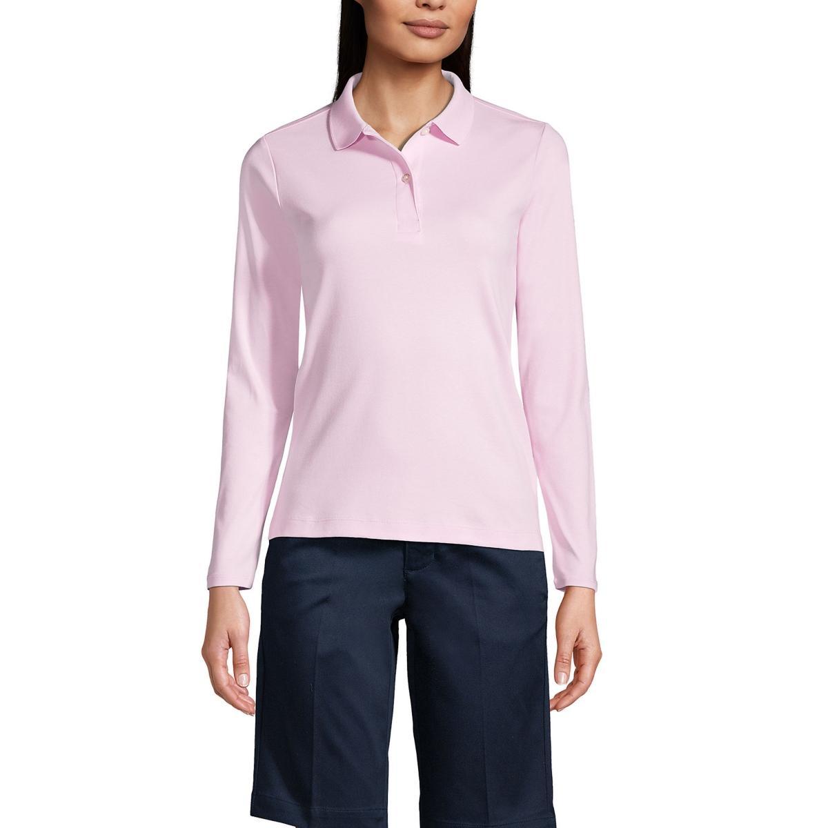 Womens Lands End School Uniform Long Sleeve Interlock Polo Shirt Product Image