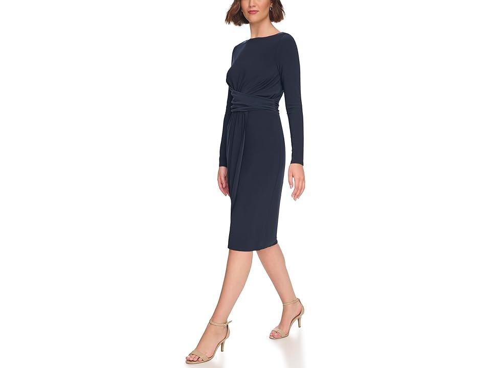 Tommy Hilfiger Boatneck Jersey Ruched Waist (Sky Captain) Women's Dress Product Image