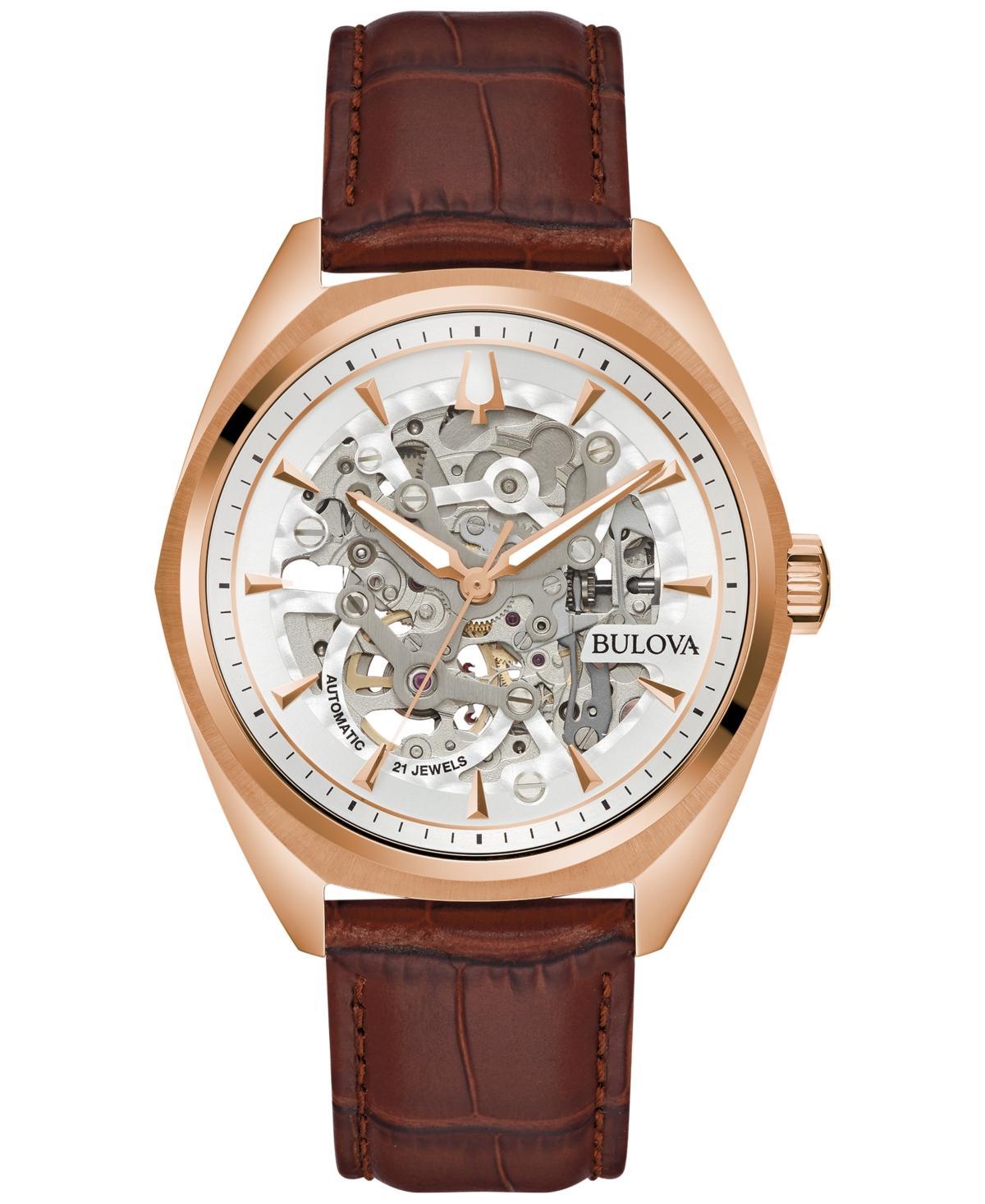 Bulova Mens Automatic Classic Surveyor Brown Leather Strap Watch 41mm Product Image